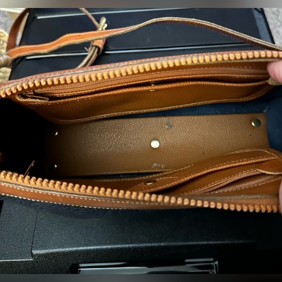 Vintage Dooney & Bourke Navy Pebbled Leather & Brown Crossbody Purse USA - Picture 5 of 10